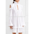 White Ruffled Long Sleeve Cold Shoulder Cotton Summer Daily Mini Dress Manufacture Wholesale Fashion Women Apparel (TA0004D)